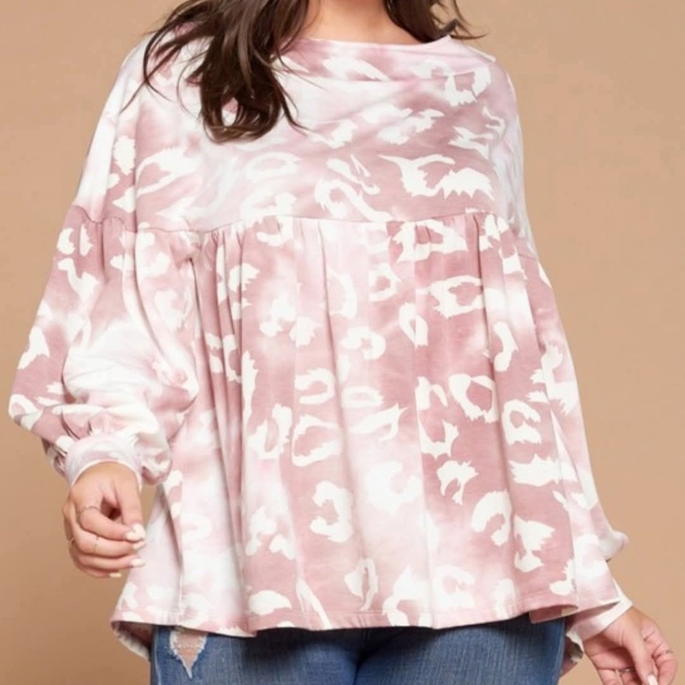 New Oddi Animal Print French Terry Babydoll Top